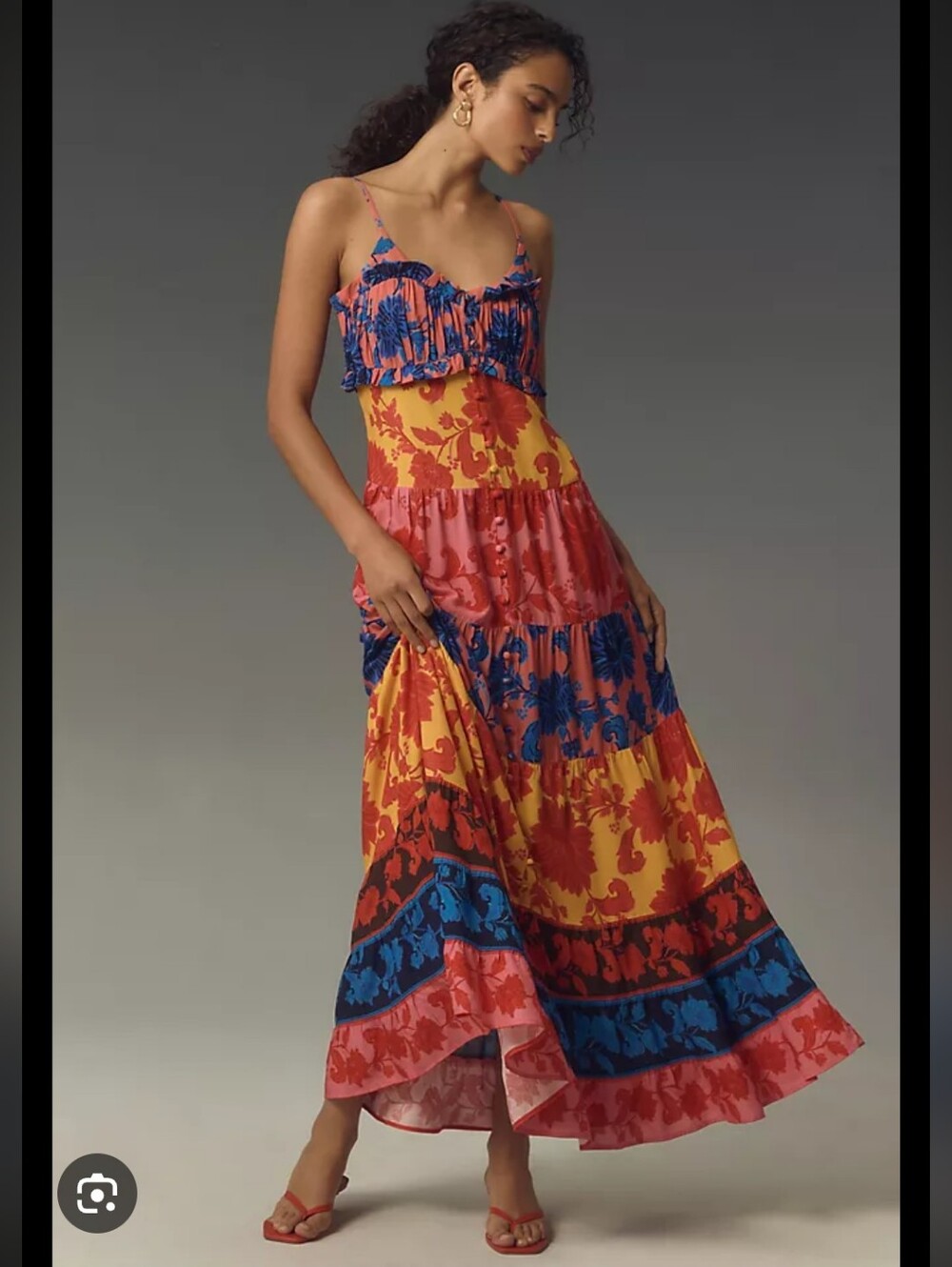 Farm Rio X Anthropologie Vibrant Multicolor Tiered Maxi Dress
